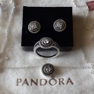 Pandora set ring, earring, necklace